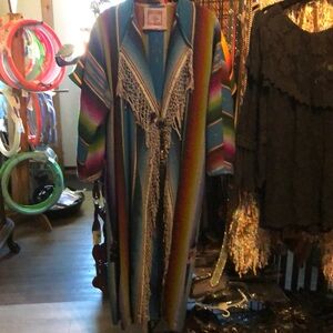 Karen Wilkinson of Santa Fe One of a kind Saltillo Serape full length coat